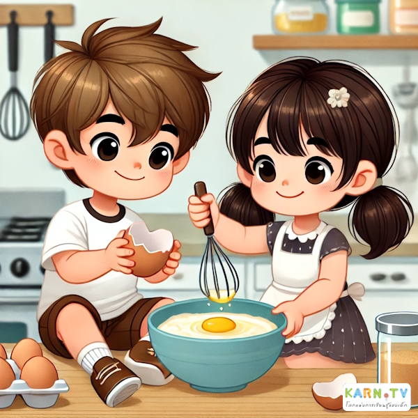 การ์ตูนสำหรับเด็ก ในรูปแบบ นิทานการ์ตูนสองภาษา เรื่อง Big Baking Day หน้า 3